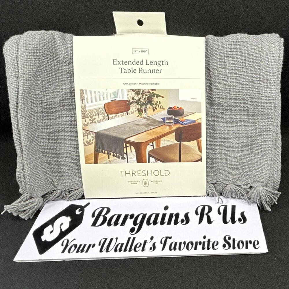 Threshold Extended Length Table Runner GrayCotton 14" x 108"